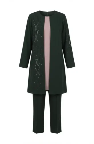 Zweiteiliges Hijab-Set Mit Steinverzierungen 6304-05 Khaki 6304-05