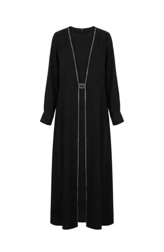 Taş İşlemeli Tesettür Elbise 6273-02 Siyah