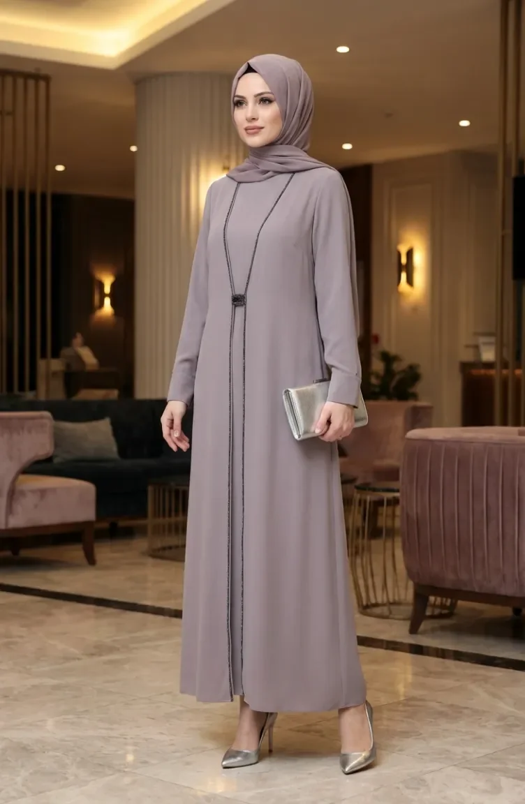 Jurk Met Hijab En Steentjesversiering 6273-03 Nerts 6273-03