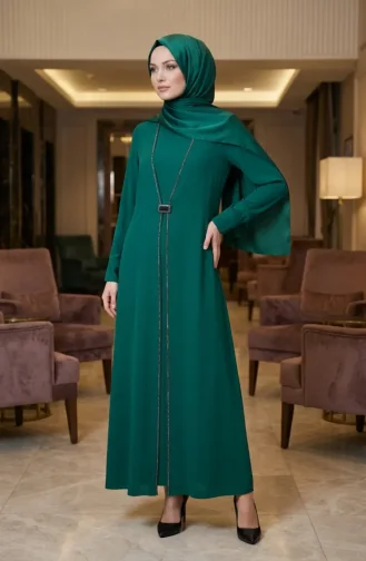 Hijab-Kleid Mit Steinverzierungen 6273-04 Smaragdgrün 6273-04