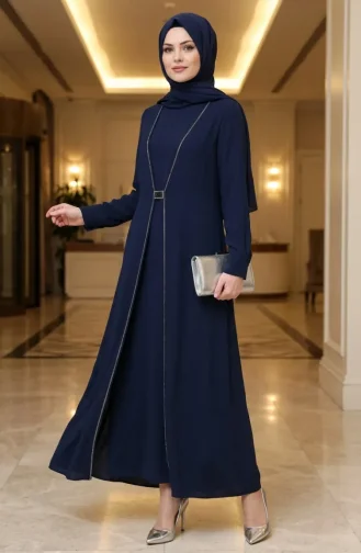 Hijab-Kleid Mit Strassverzierungen 6273-06 Marineblau 6273-06