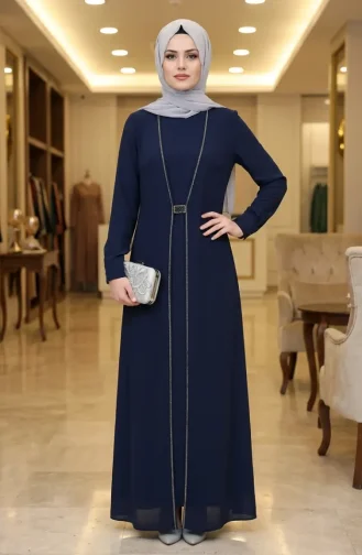 Hijab-Kleid Mit Strassverzierungen 6273-06 Marineblau 6273-06