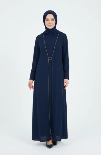 Hijab-Kleid Mit Strassverzierungen 6273-06 Marineblau 6273-06