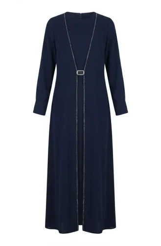 Hijab-Kleid Mit Strassverzierungen 6273-06 Marineblau 6273-06