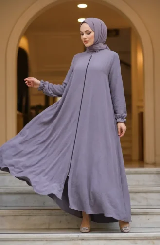 عباية مولانا من قماش أيروبين بأكمام مطاطية وسحاب، 4140-07 رمادي 4140-07