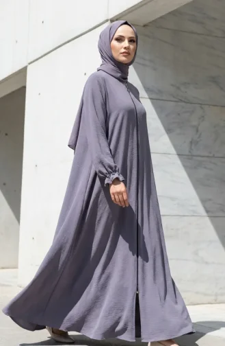 عباية مولانا من قماش أيروبين بأكمام مطاطية وسحاب، 4140-07 رمادي 4140-07
