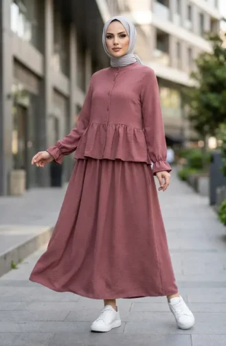 Aerobin Stoff-Hijab-Set Mit Rüschen Zweiteilig 4145-07 Rosa 4145-07