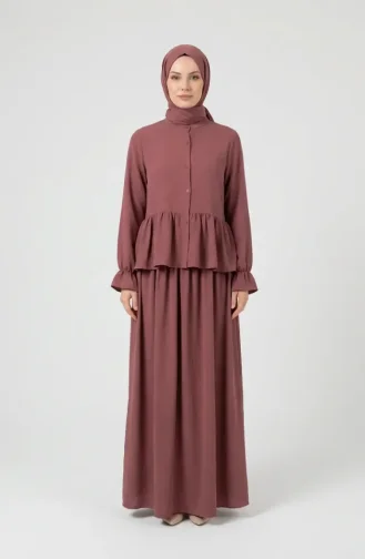Aerobin Stoff-Hijab-Set Mit Rüschen Zweiteilig 4145-07 Rosa 4145-07