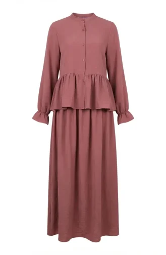 Aerobin Stoff-Hijab-Set Mit Rüschen Zweiteilig 4145-07 Rosa 4145-07