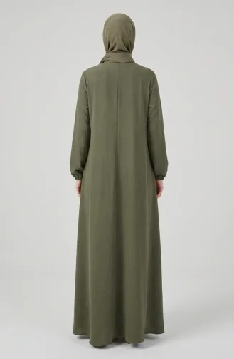 Aerobin Fabric Mevlana Abaya With Elasticated Sleeves And Zipper 4140-06 Khaki Green 4140-06