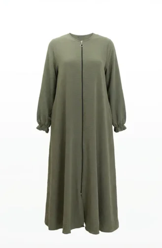 Aerobin Fabric Mevlana Abaya With Elasticated Sleeves And Zipper 4140-06 Khaki Green 4140-06