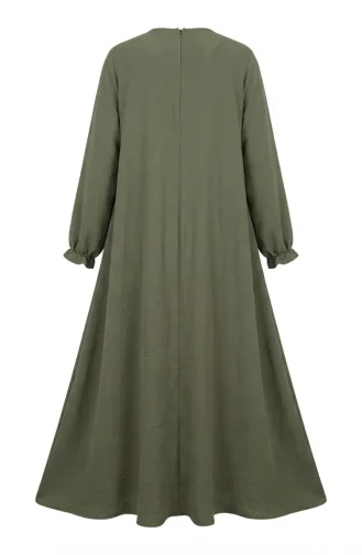 Aerobin Fabric Mevlana Abaya With Elasticated Sleeves And Zipper 4140-06 Khaki Green 4140-06