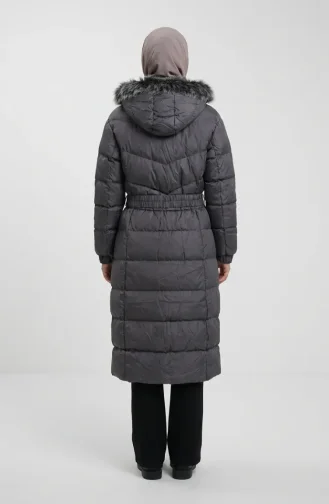 Fur-lined Hooded Puffer Jacket With Belt 6135-01 Grey 6135-01