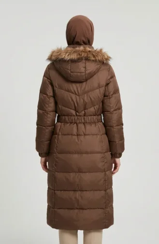 Fur-lined Hooded Puffer Jacket With Belt 6135-02 Tan 6135-02
