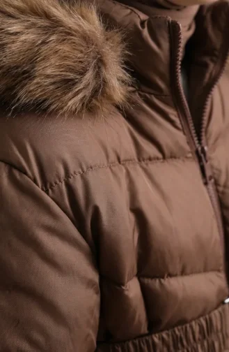 Fur-lined Hooded Puffer Jacket With Belt 6135-02 Tan 6135-02