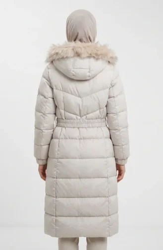 Gefütterte Steppjacke Mit Kapuze Und Gürtel Beige 6135-04 6135-04