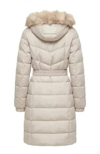 Gefütterte Steppjacke Mit Kapuze Und Gürtel Beige 6135-04 6135-04