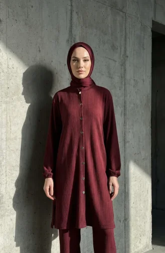طقم حجاب كامل الطول بأزرار، قطعتان، 2232-06، لون عنابي 2232-06