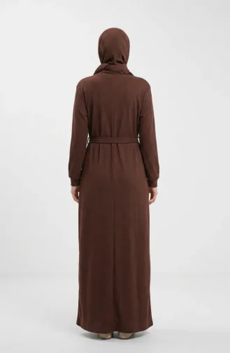 Geripptes Hijab-Kleid Mit Gürtel 2226-01 Braun 2226-01