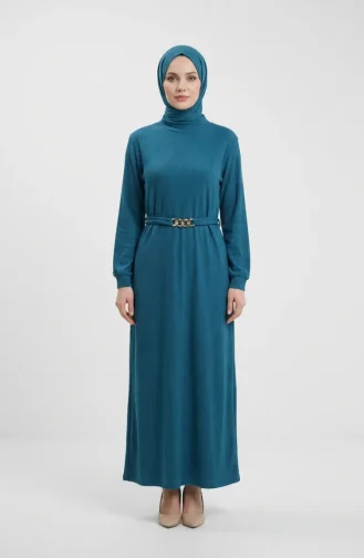 Ribbed Belted Hijab Dress 2226-03 Petrol 2226-03