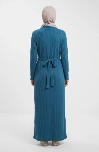 Ribbed Belted Hijab Dress 2226-03 Petrol 2226-03
