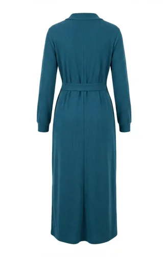 Ribbed Belted Hijab Dress 2226-03 Petrol 2226-03