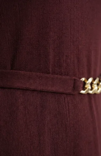 Geripptes Hijab-Kleid Mit Gürtel 2226-07 Pflaume 2226-07