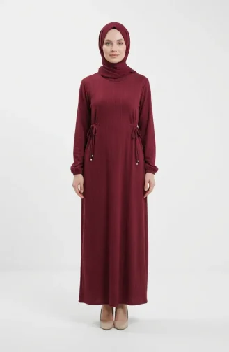Robe Hijab à Taille Côtelée 2227-01 Bordeaux 2227-01