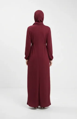 Robe Hijab à Taille Côtelée 2227-01 Bordeaux 2227-01