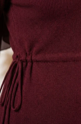 Robe Hijab à Taille Côtelée 2227-01 Bordeaux 2227-01