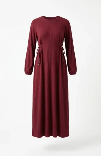 Robe Hijab à Taille Côtelée 2227-01 Bordeaux 2227-01