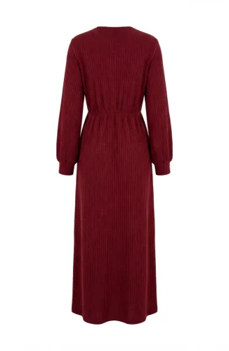 Robe Hijab à Taille Côtelée 2227-01 Bordeaux 2227-01