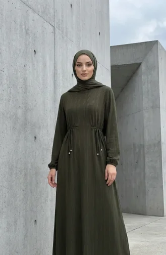 Robe Hijab à Taille Côtelée 2227-02 Kaki 2227-02