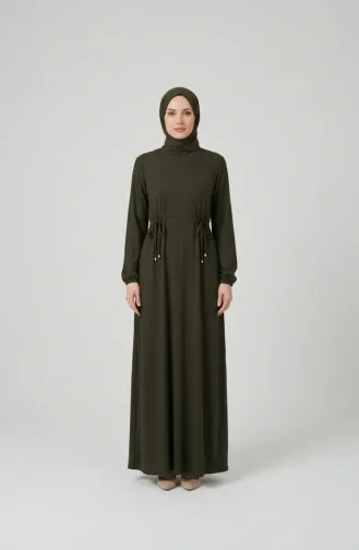 Robe Hijab à Taille Côtelée 2227-02 Kaki 2227-02