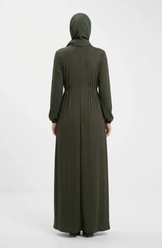 Robe Hijab à Taille Côtelée 2227-02 Kaki 2227-02