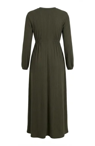 Robe Hijab à Taille Côtelée 2227-02 Kaki 2227-02