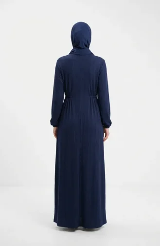 Robe Hijab à Taille Côtelée 2227-04 Bleu Marine 2227-04