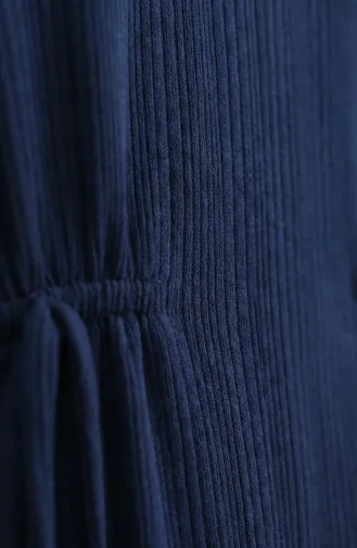 Robe Hijab à Taille Côtelée 2227-04 Bleu Marine 2227-04