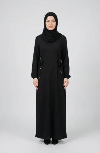 Geripptes Hijab-Kleid Mit Taille 2227-05 Schwarz 2227-05