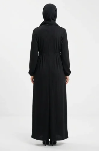 Geripptes Hijab-Kleid Mit Taille 2227-05 Schwarz 2227-05