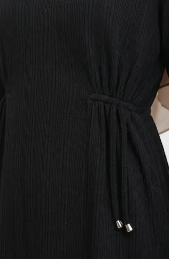 Geripptes Hijab-Kleid Mit Taille 2227-05 Schwarz 2227-05