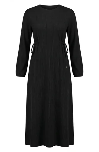 Geripptes Hijab-Kleid Mit Taille 2227-05 Schwarz 2227-05