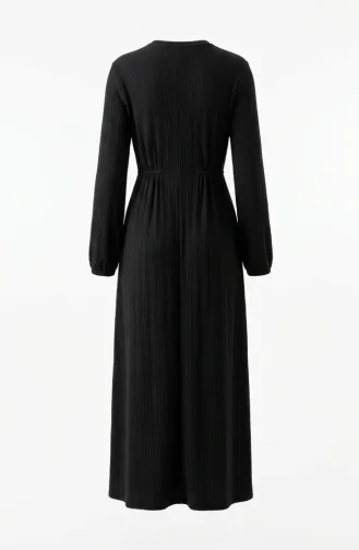 Geripptes Hijab-Kleid Mit Taille 2227-05 Schwarz 2227-05