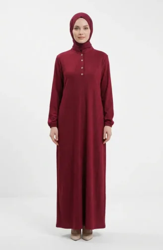 Robe Modeste à Col Mandarin Côtelé Et Boutons Référence 2230-01 Bordeaux 2230-01