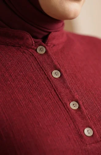 Robe Modeste à Col Mandarin Côtelé Et Boutons Référence 2230-01 Bordeaux 2230-01