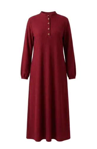 Robe Modeste à Col Mandarin Côtelé Et Boutons Référence 2230-01 Bordeaux 2230-01