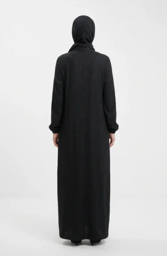 Robe Sobre à Col Mandarin Côtelé Et Boutons 2230-02 Noire 2230-02