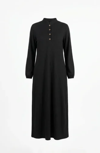 Robe Sobre à Col Mandarin Côtelé Et Boutons 2230-02 Noire 2230-02