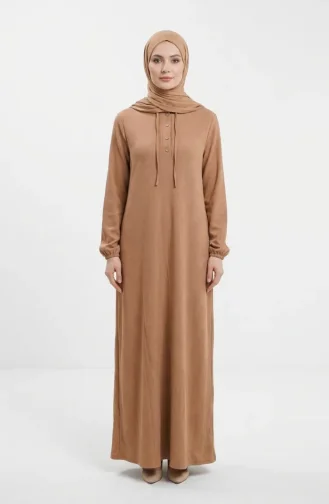 Robe Hijab Côtelée à Boutons 2231-01 Café Au Lait 2231-01
