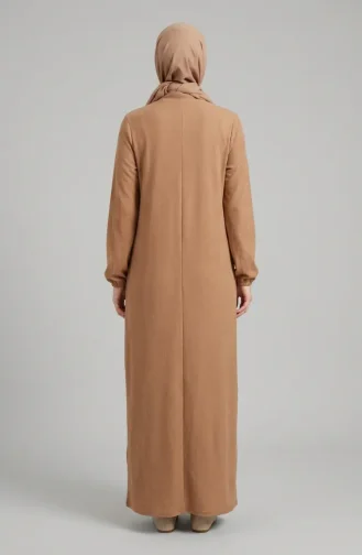 Robe Hijab Côtelée à Boutons 2231-01 Café Au Lait 2231-01